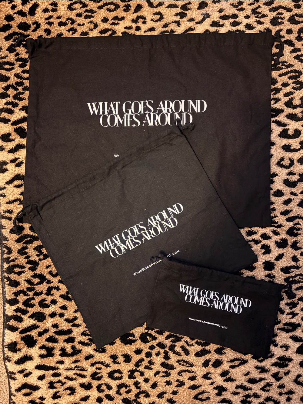 What Goes Around Comes Around Black Cotton Purse Drawstring Dust Bag-3pcs bundle
